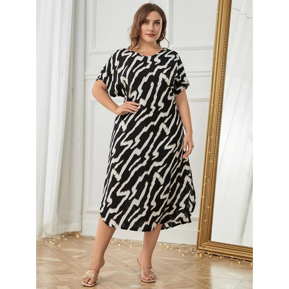 ebukurty Plus Size Nightgown for Women Short Sleeve Zebra Soft Oversize Sleepwear, Sizes 1XL-3XL