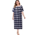 thumbnail image 1 of Women's Plus Size Nightgown Floral Print Long Sleepshirt Short Sleeve Square Neck Nightdress Comfy Lace Neckline Oversized Pajama Dress ,Navy Plaid XL-5XL, 1 of 9