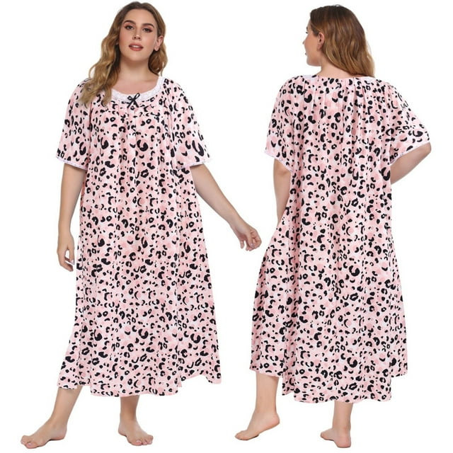 Women's Plus Size Nightgown Short Sleeve House Dress Sleepwear Long ...