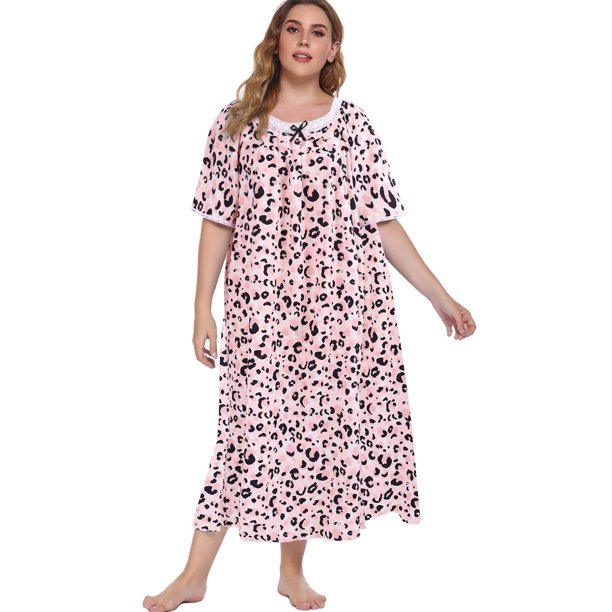 Women's Plus Size Nightgown Short Sleeve House Dress Vintage