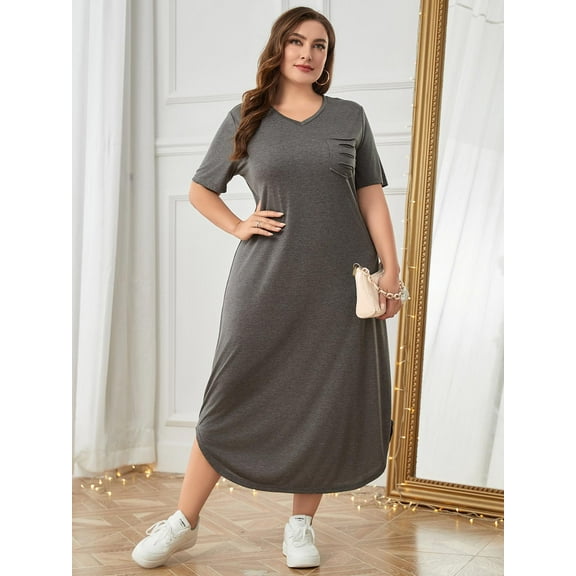 ebukurty Plus Size Nightgowns Casual Short Sleeved V-Neck Oversized Pajamas for Women, Sizes 1XL-3XL