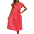 thumbnail image 1 of Women's Plus Size Nightgowns Contrast Lace Square Neck Short Sleeve Night Dress Red One Size, 1 of 4