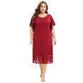 thumbnail image 1 of Women's Plus Size Nightgowns Short Sleeve Sleepwear Soft Round Neck Nightdress Pajama Shirts Flutter Sleeve Lace Panels Nightwear Homewear,Red XL-4XL, 1 of 7