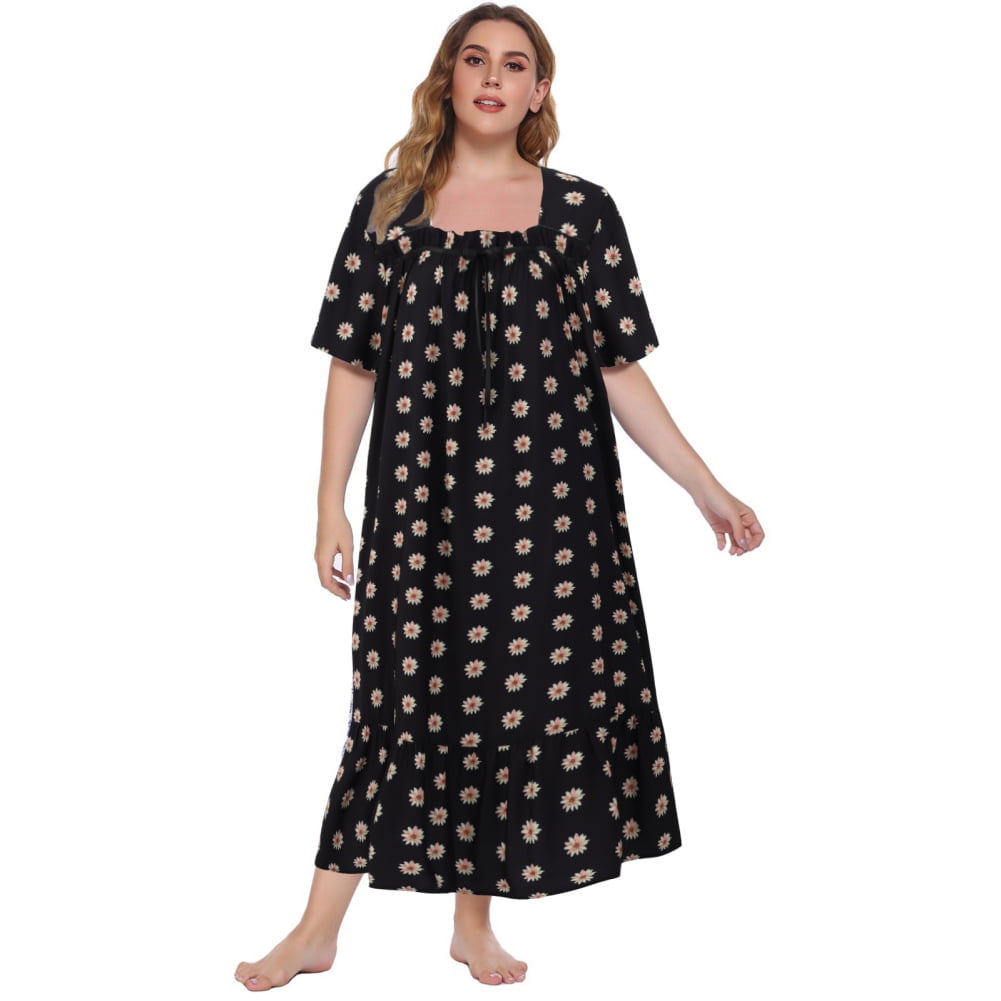 Women's Plus Size Nightgowns, Short Sleeves Comfy Ladies Nightdress ...