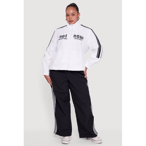 Women's Plus Size Not Now Embroidered Windbreaker