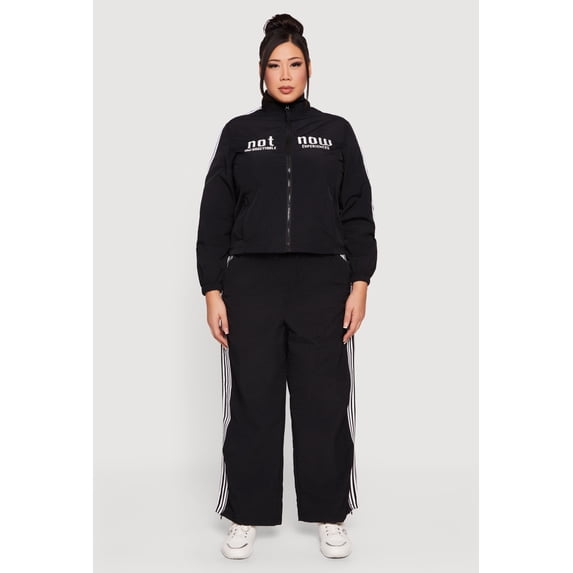 Women's Plus Size Not Now Embroidered Windbreaker