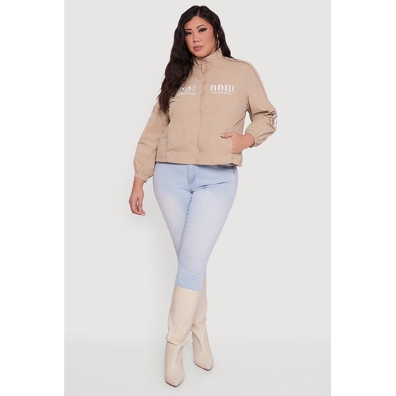 Women's Plus Size Not Now Embroidered Windbreaker