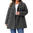thumbnail image 1 of Women's Plus Size Notched Lapel Double Breasted Long Coat for Stylish Winter Wear 1X Dark Grey, 1 of 6
