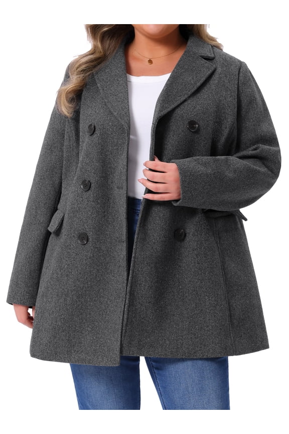 Women's Plus Size Notched Lapel Double Breasted Long Coat for Stylish Winter Wear 1X Dark Grey