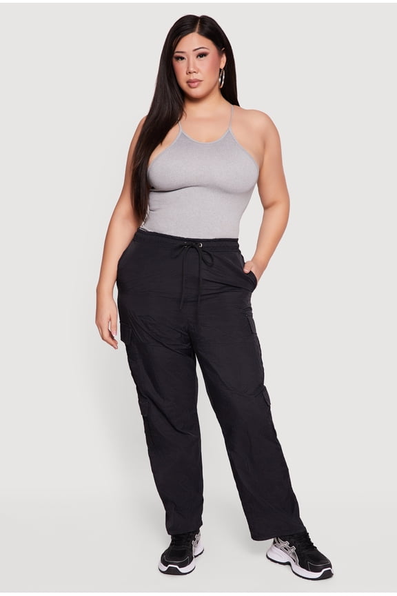 Women's Plus Size Nylon Drawstring Cargo Pants