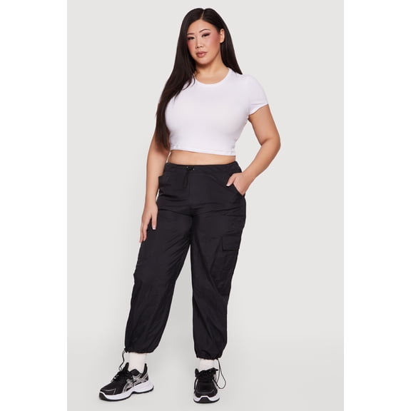 Women's Plus Size Nylon Toggle Drawstring Cargo Pants