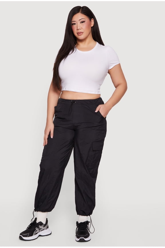 Women's Plus Size Nylon Toggle Drawstring Cargo Pants