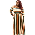 thumbnail image 1 of Women's Plus Size Off The Shoulder Striped Maxi Dress, 1 of 2