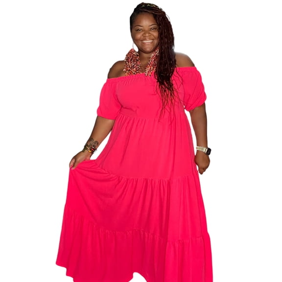 Women's Plus Size Off The Shoulder Tiered Flare Dress