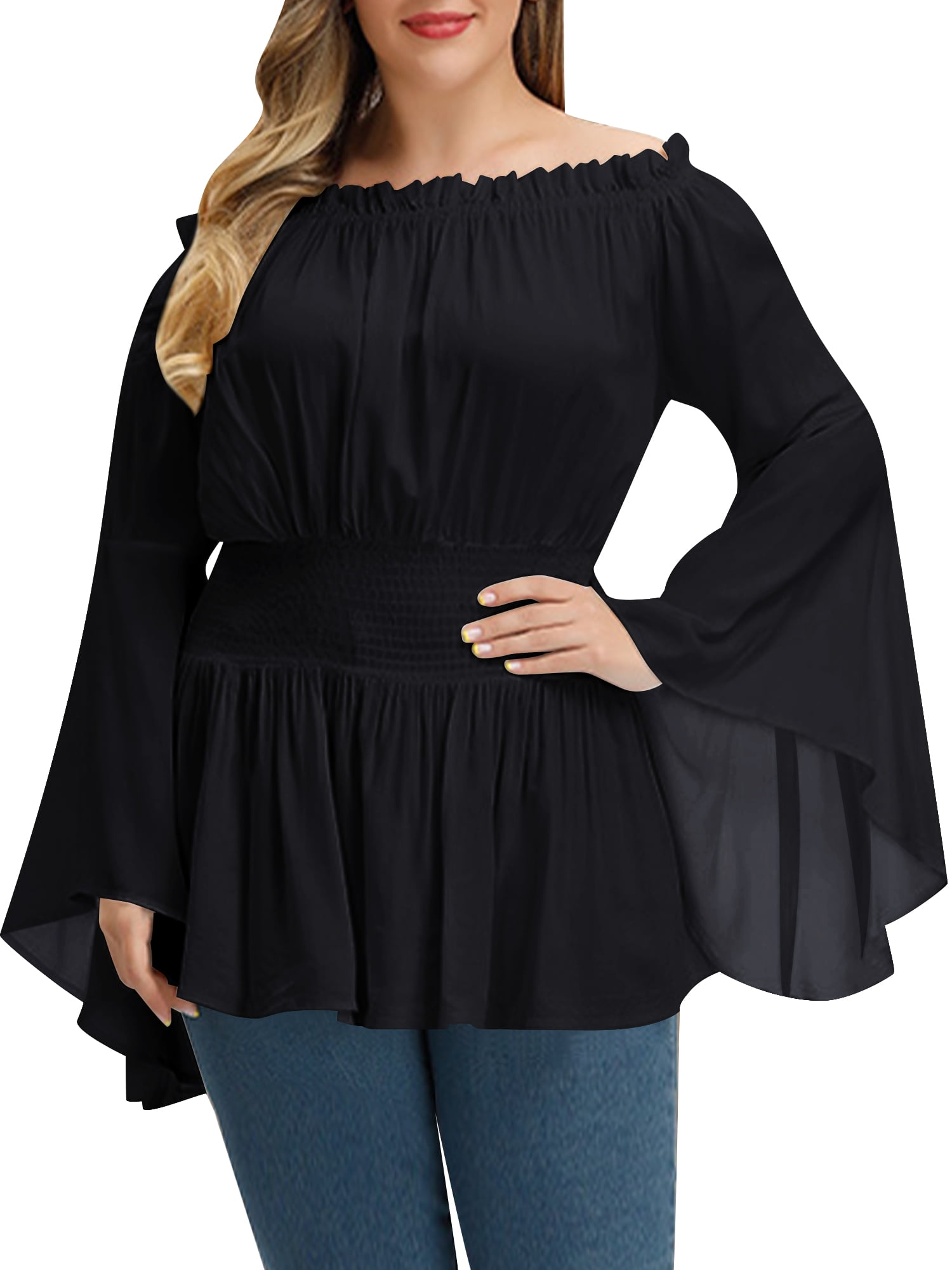 smocked off the shoulder top plus size