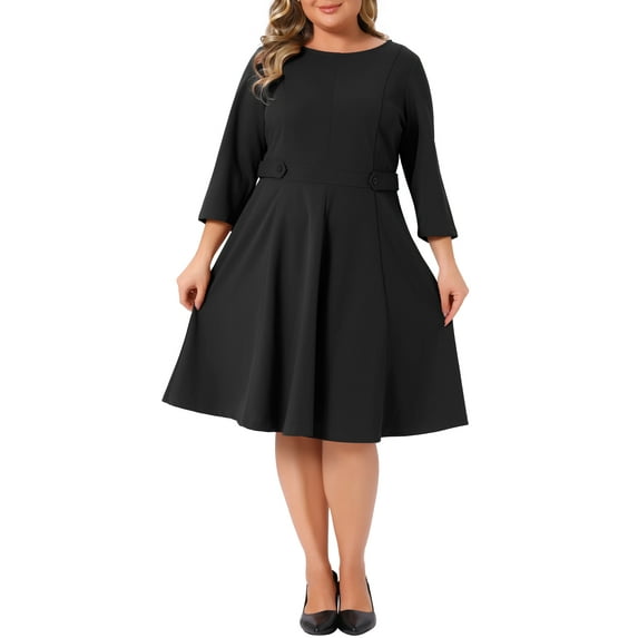 Women's Plus Size Office Dress 3/4 Sleeve 50s 60s Vintage Cocktail Dress Wear to Work Dresses 2X Black