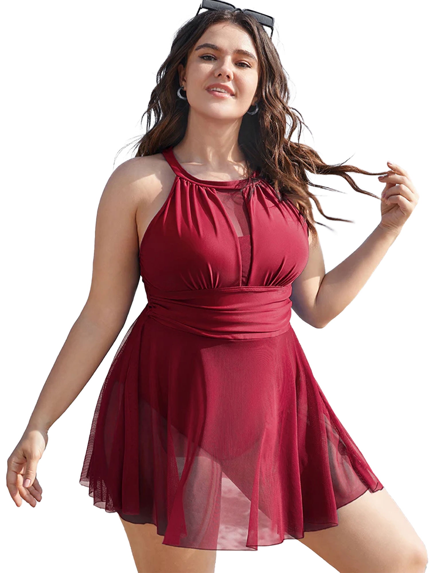 Plus size high neck swim dress discount