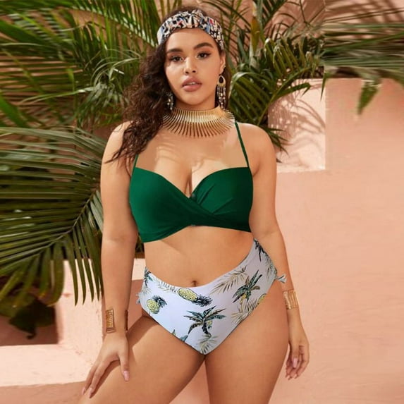 Women's Plus Size One Piece Swimsuits Bathing Suits for Women Sexy Halter Plunge Neck Swimsuit Lace Up Swimwear XL-4XL - Green