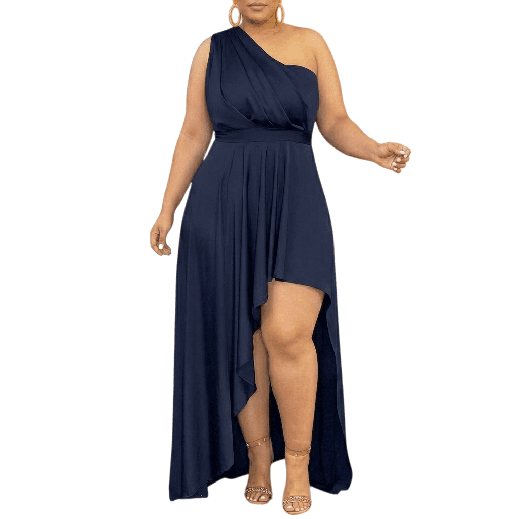 plus size asymmetrical formal dress Women's One Shoulder Maxi neckline:halterneck