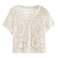 thumbnail image 1 of Women's Plus Size Open Front Cardigan, Lace Knit Lightweight, Short Sleeve Summer, Daily Use Top, 1 of 3