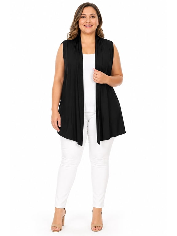 Women's Plus Size Open Front Sleeveless Vest Loose Fit Casual Solid Office Wear