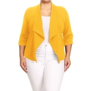 Moa Collection Women's Chic Plus Size Office Blazer – Rolled Up 3/4 Sleeves Open Front
