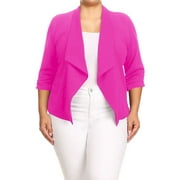 Moa Collection Women's Chic Plus Size Office Blazer – Rolled Up 3/4 Sleeves Open Front