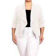 Moa Collection Womens Chic Plus Size Office Blazer   Rolled Up 3/4 Sleeves Open Front