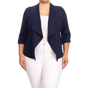 Plus Size Casual Long Sleeves Open Front Office Work Wear Solid Blazer Jacket