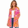 thumbnail image 1 of Women's Plus Size Orange Pink Floral Cardigan, Long Sleeve Open Front Tunic with Pockets, 1 of 8