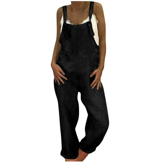 Women's Plus Size Overalls Casual Cotton Linen Strappy Romper Baggy Wide Leg Pant Playsuit Oversized Jumpsuits