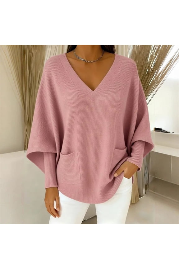 Women's Plus Size Oversized Sweater, V Neck Loose Fit Pullover, Long Sleeve Fuzzy Knit Top, Casual Fall Winter Tops, Soft Loungewear Sweater, Cozy Oversized Sweater for Women Pink XXXXL