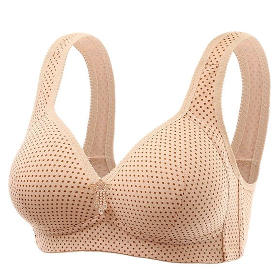 Women's Plus Size Padded Bras, Cute Polka Printed Push up Comfortable Brassiere Full Support Soft Bras Bralette Ladies Cute Bralette Beige S
