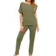 thumbnail image 1 of Women's Plus Size Pajama Set 2 Piece Cotton Lounge Set Short Sleeve Pants Set Soft Pjs Fall Sleepwear Summer Comfy Army Green 3X-Large, 1 of 1