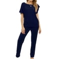 thumbnail image 1 of Women's Plus Size Pajama Set 2 Piece Cotton Lounge Set Short Sleeve Pants Set Soft Pjs Fall Sleepwear Summer Comfy Blue Large, 1 of 1