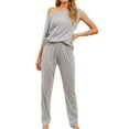 thumbnail image 1 of Women's Plus Size Pajama Set 2 Piece Cotton Lounge Set Short Sleeve Pants Set Soft Pjs Fall Sleepwear Summer Comfy Grey 4X-Large, 1 of 5