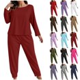 thumbnail image 1 of Women's Plus Size Pajama Set Qiggri Fashionable Solid Color Long Sleeved Pants Casual Home Suit Set Womens Sleepwear Loungewear, 1 of 6