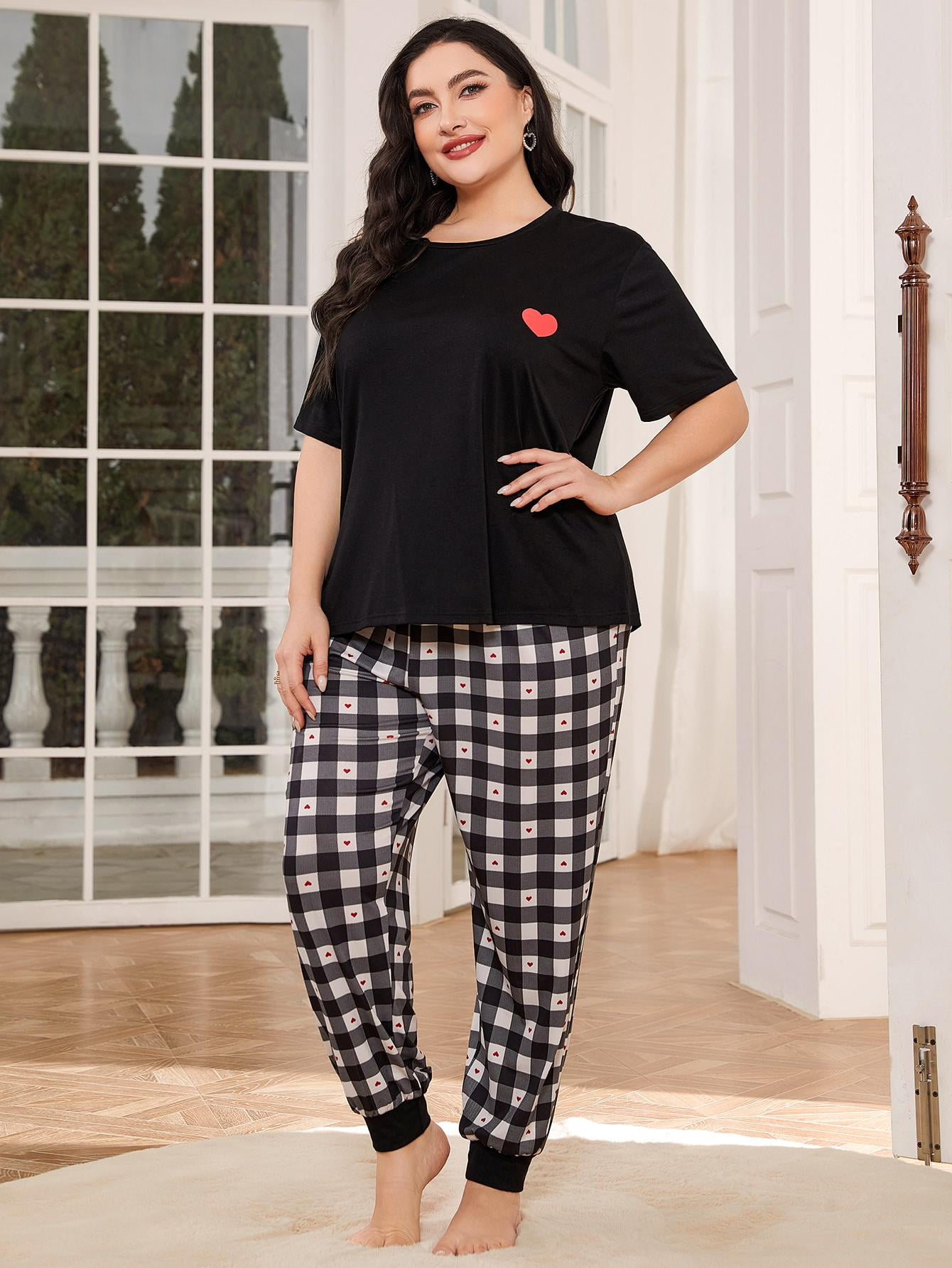 Women's Plus Size Pajama Set Soft Short Sleeve Plaid Jogger Pants Oversize Sleepwear  Sets Pj Set 1XL - Walmart.com