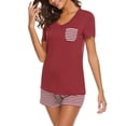 thumbnail image 1 of Women's Plus Size Pajama Set Striped Short Sleeve Pj Sets Sleepwear Set with Pockets, 1 of 6