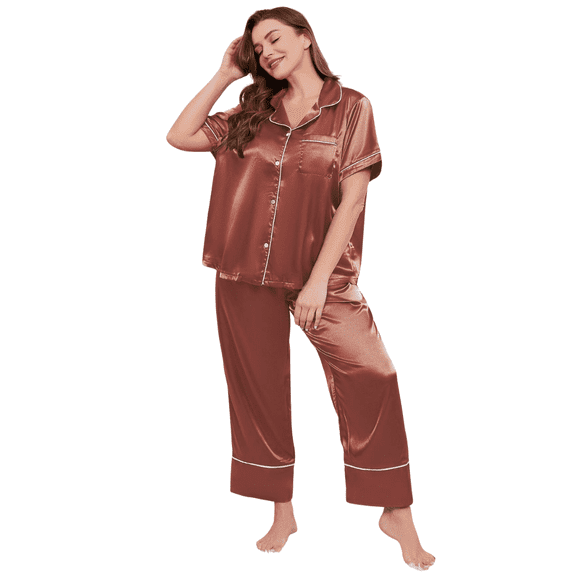 ebukurty Plus Size Pajama Sets for Women 2 Piece Short Sleeves Botton Sleepwear, Sizes 1XL-4XL