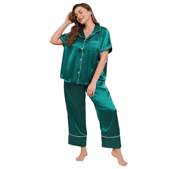 ebukurty Plus Size Pajama Sets for Women 2 Piece Short Sleeves with Pockets Lounge Sets, Sizes 1XL-4XL