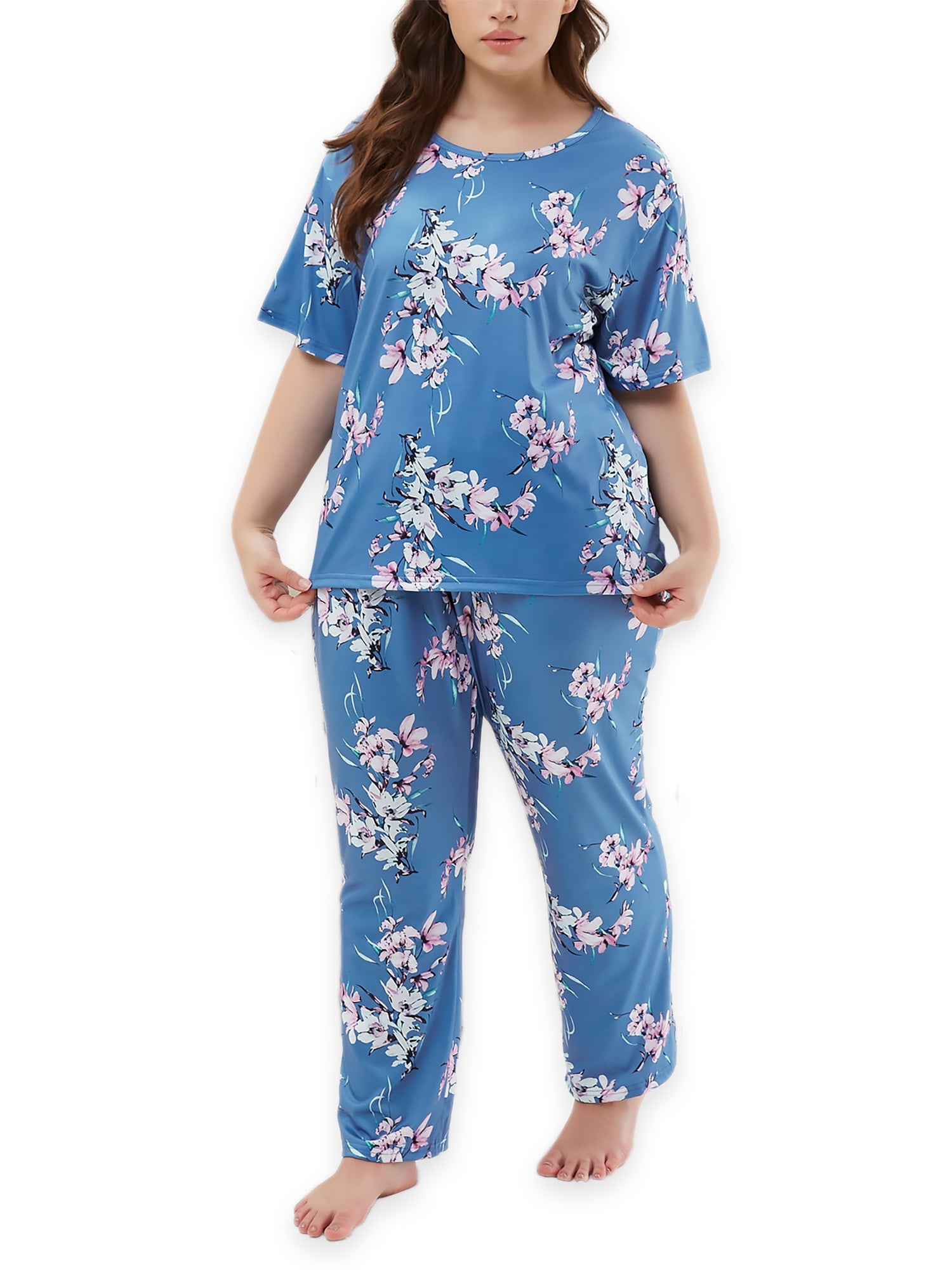 Women s Plus Size Pajama Sets For Lady Soft Short Sleeve Loungewear Sleepwear Top With Soft Pants 1XL