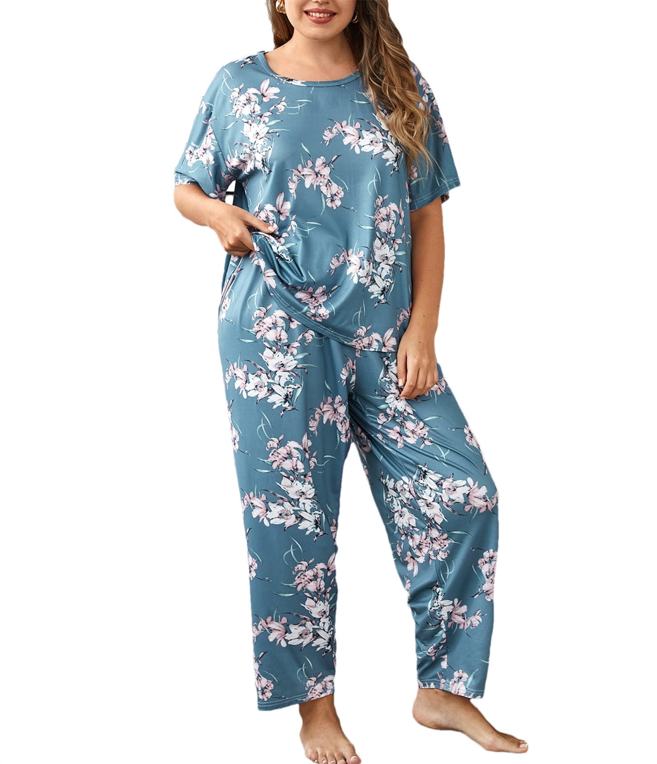 Women's Plus Size Pajama Sets For Lady Soft Short Sleeve Loungewear
