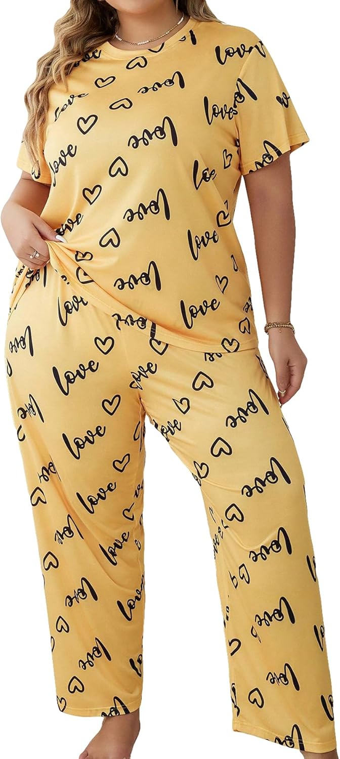 Women's Plus Size Pajama Sets For Lady Soft Short Sleeve Loungewear
