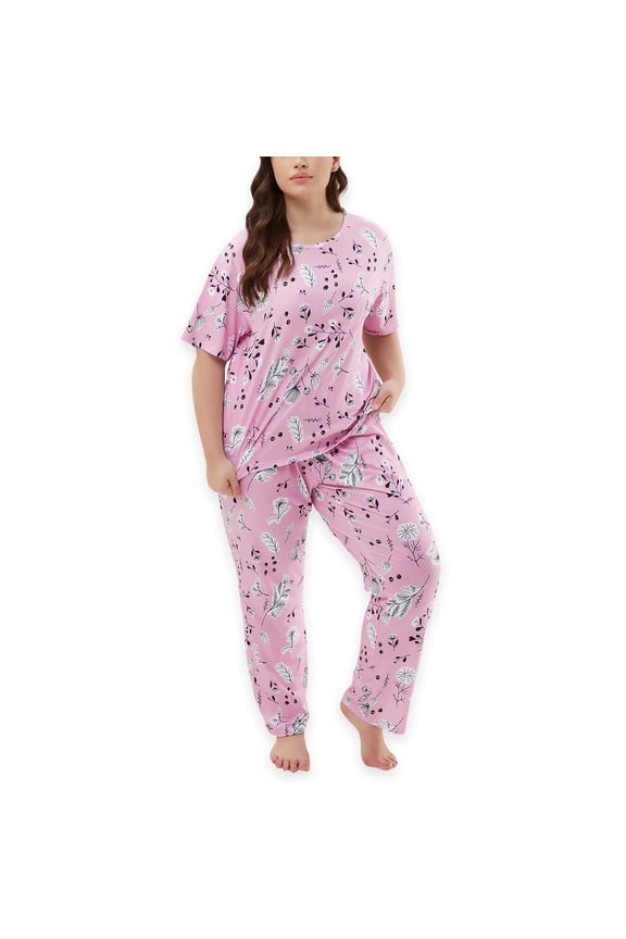 Women's Plus Size Pajama Sets Soft Short Sleeve Loungewear Sleepwear Top for Ladies 1XL