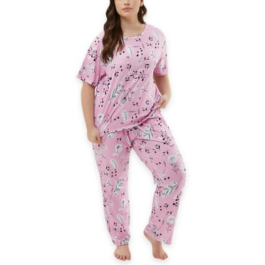 Women's Plus Size Pajama Sets Soft Short Sleeve Loungewear Sleepwear Top With Eyemask for Ladies 3XL