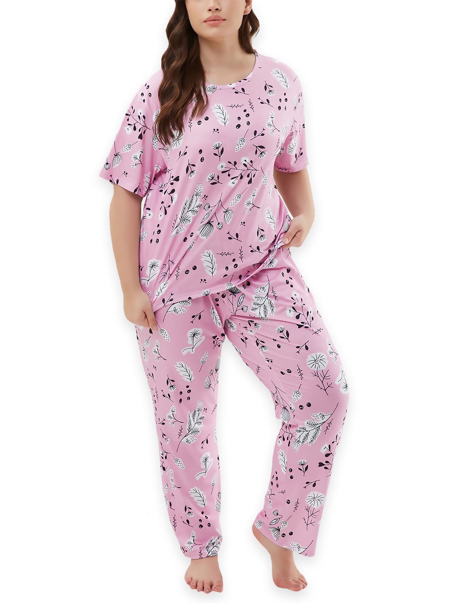 Women s Plus Size Pajama Sets Soft Short Sleeve Loungewear Sleepwear Top With Eyemask for Ladies 4XL