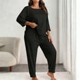 thumbnail image 1 of Women's Plus Size Pajama Sets Solid Color 3/4 Sleeve T Shirts and Joggers Pants Sleepwear Comfy Casual Loungewear 2 Piece Sets for Women, 1 of 5