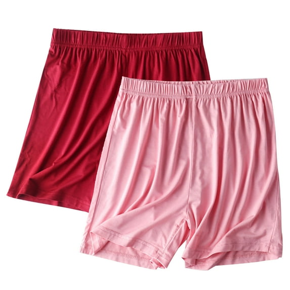 Women's Plus Size Pajama Shorts 2 Packs Elastic Waist Casual Lounge Shorts Comfortable Sleepwear Shorts (M, Wine 2)