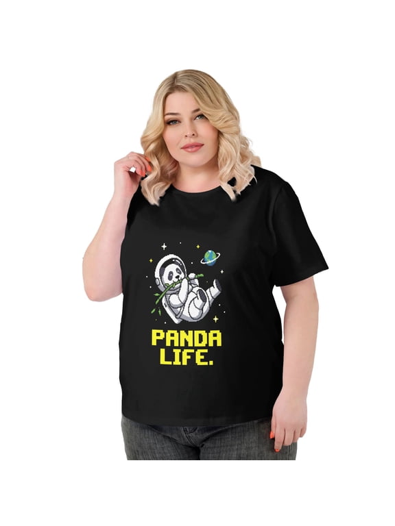 Women's Plus Size Panda Life Graphic T-Shirt, Casual Short Sleeve Crewneck Printed Tee
